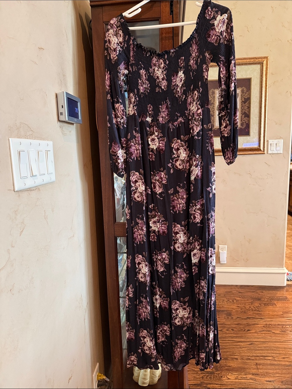 Altar'd State Black and Purple Smocked Waist Maxi Skirt. Size Small